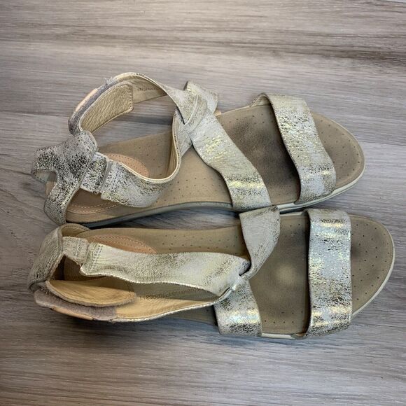 ECCO Damara Criss Cross Sandals Gravel Metallic Leather EU 37 Gold Silver US 6 - Picture 13 of 13